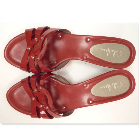 COLE HAAN Red Patent Leather Slide Sandals 8.5 - Picture 3 of 7